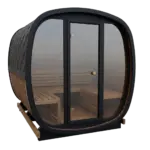 Woodchop mirrored outdoor sauna