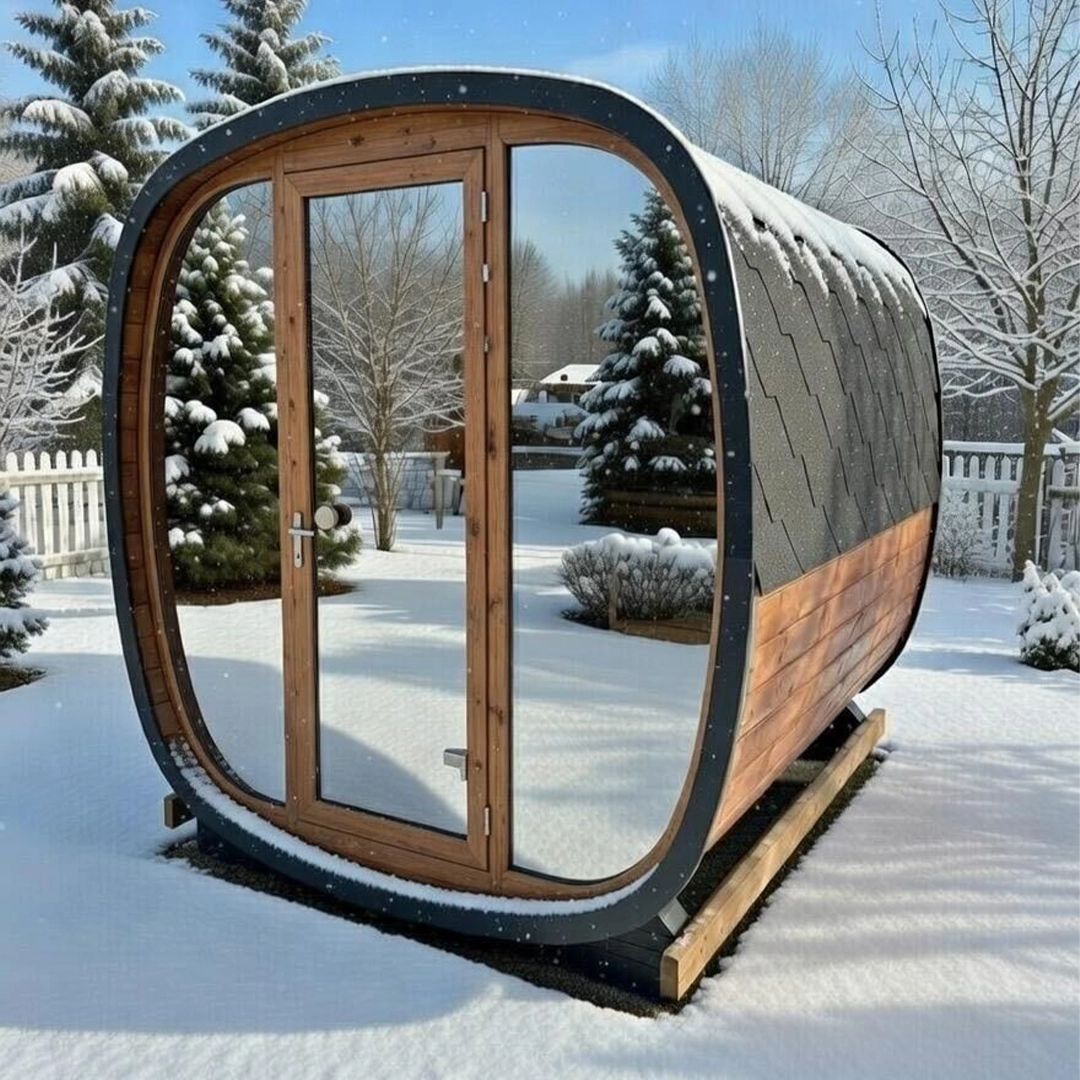 Mirrored Sauna exterior garden view